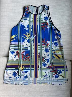 Dream Daily Sleeveless Blouse Top M Blue Green Tropical